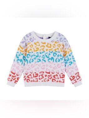 Andy & Evan kids Multicolor Heart Leopard Print 100% cotton Sweater - size 5